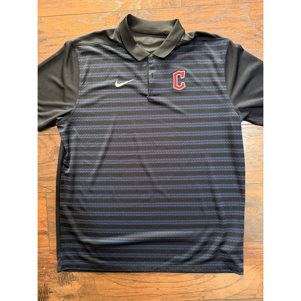 Nike MLB Authentic Cleveland Indians Polo Shirt Mens XL Black Dri-FIT Striped